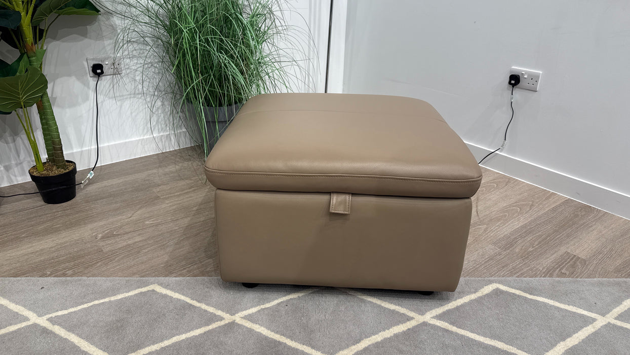 Sofology Riviera Leather Designer Storage Footstool in Trusty Embossed Mushroom