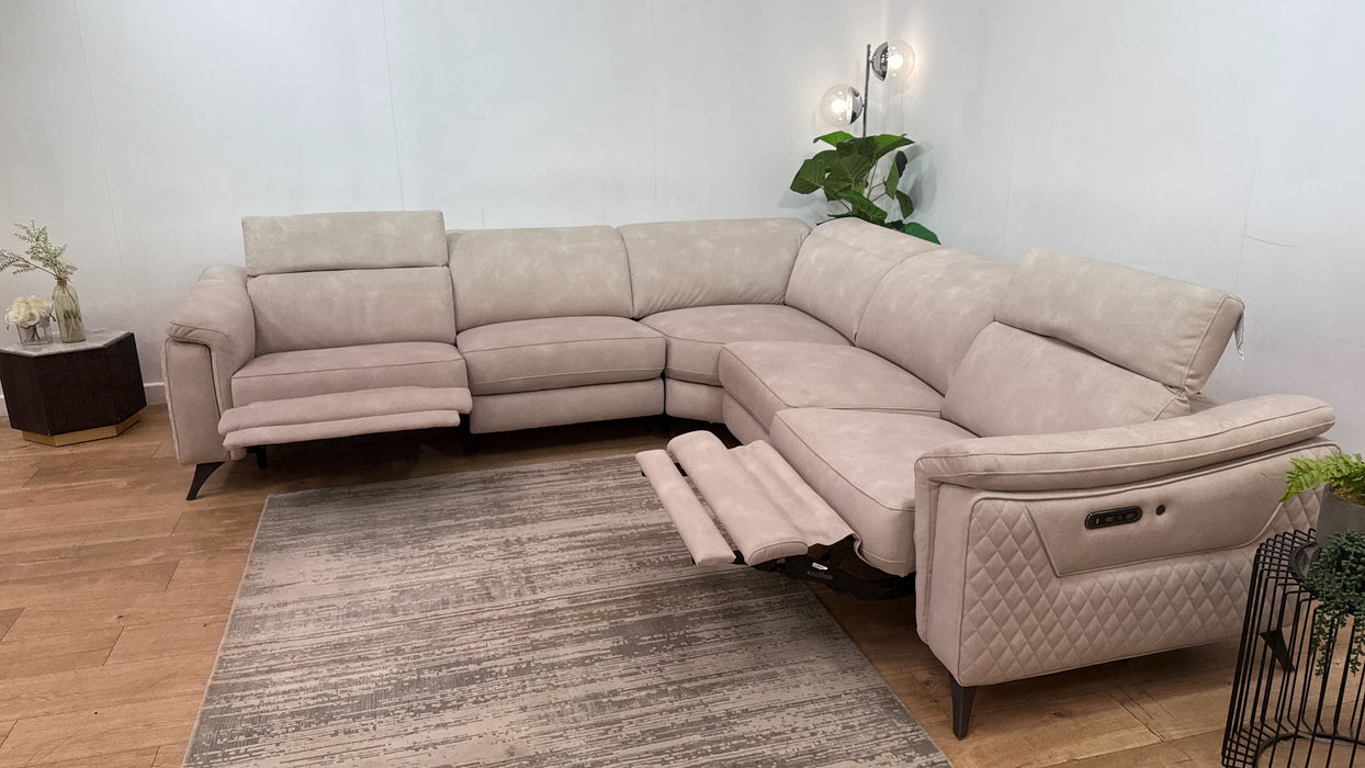 Sofology Ezra Fabric 3 Corner 3 Power Recliner/Headrest Heated Seats in Lifestyle Flecked Ivory