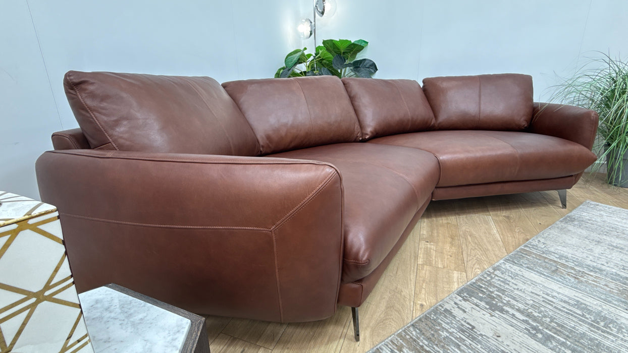 Sofology Adler Leather 4 Seater Asymmetric in Relaxed Soft Brown