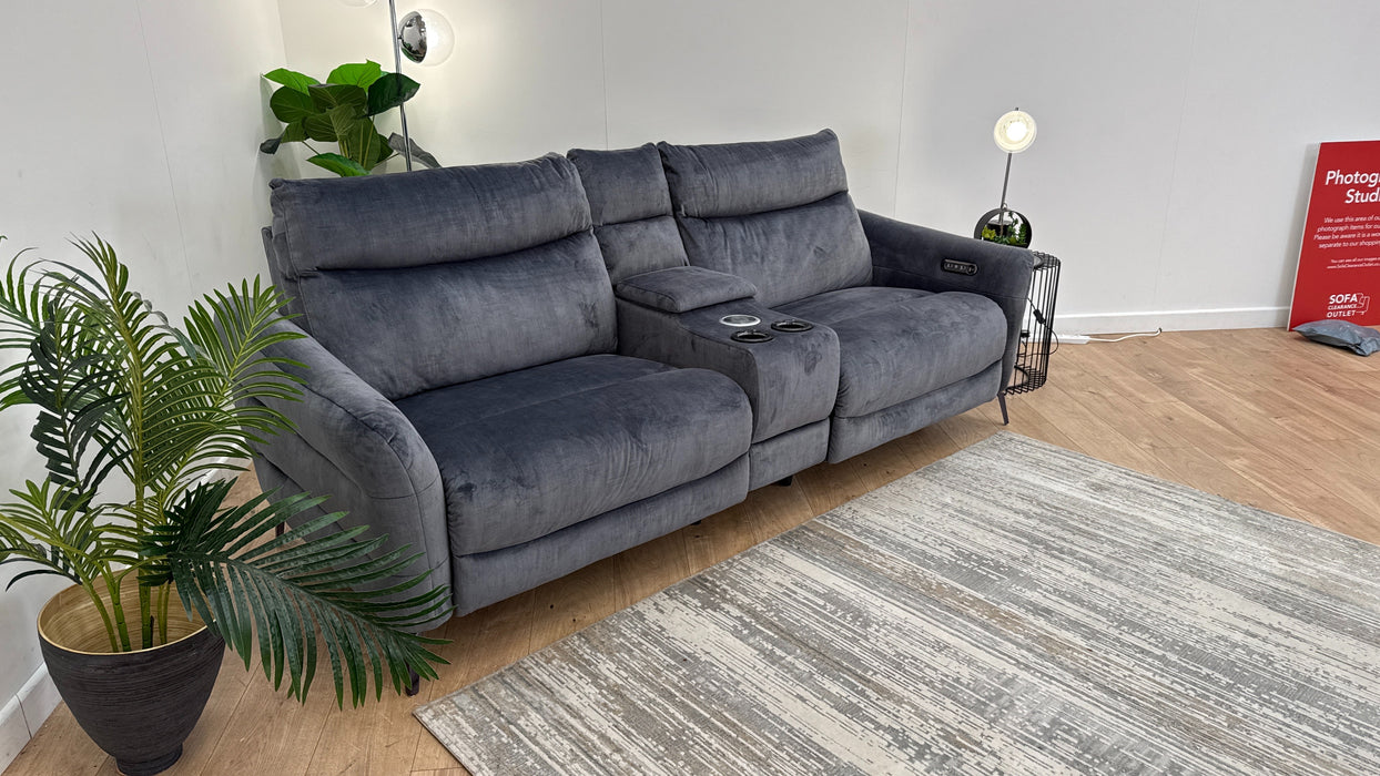 Sofology Renato Fabric 2.5 Seater Console Power Recliner Speakers in Heritage Velvet Granite
