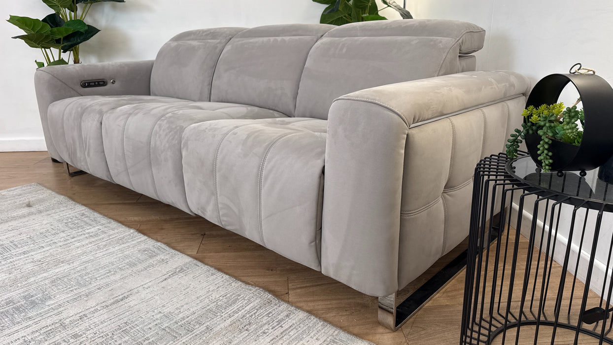 Sofology Marvella Fabric 3 Power Recliner/Headrest Heated Seat in Lifestyle Nubuck Feel Light Grey