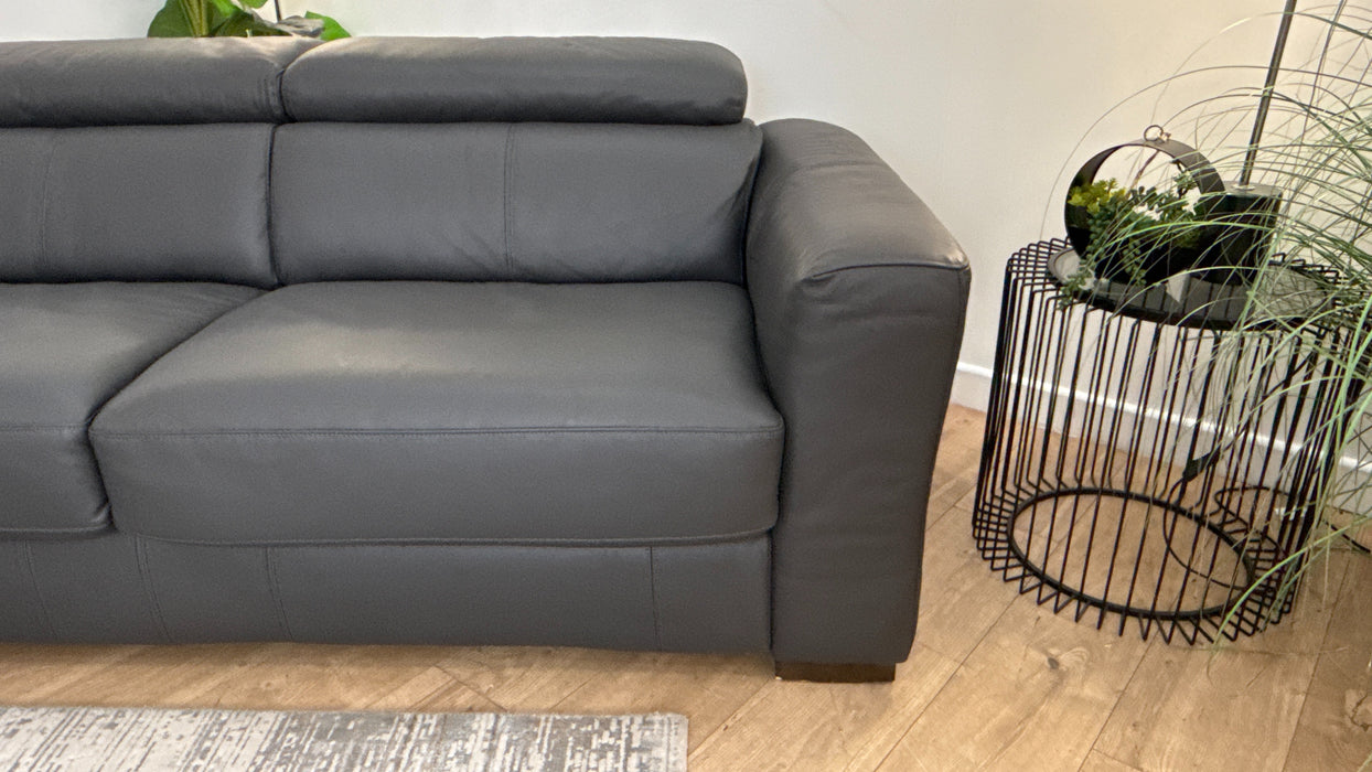Sofology Metropolitan Leather Chaise 4 Seater Sofa Bed with Storage in Trusty Matt Charcoal