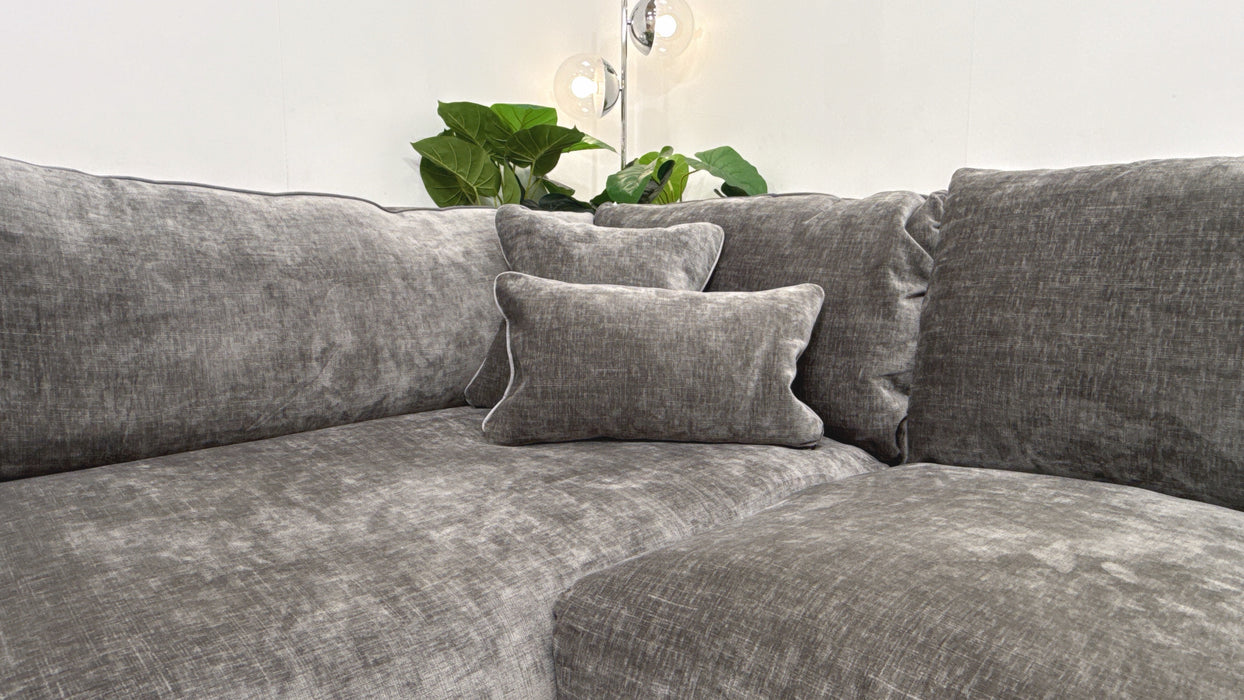Sofology Georgio Fabric Terminal 1 Corner 3 Feather Flex Seats in Luxe Chenille Grey Mix