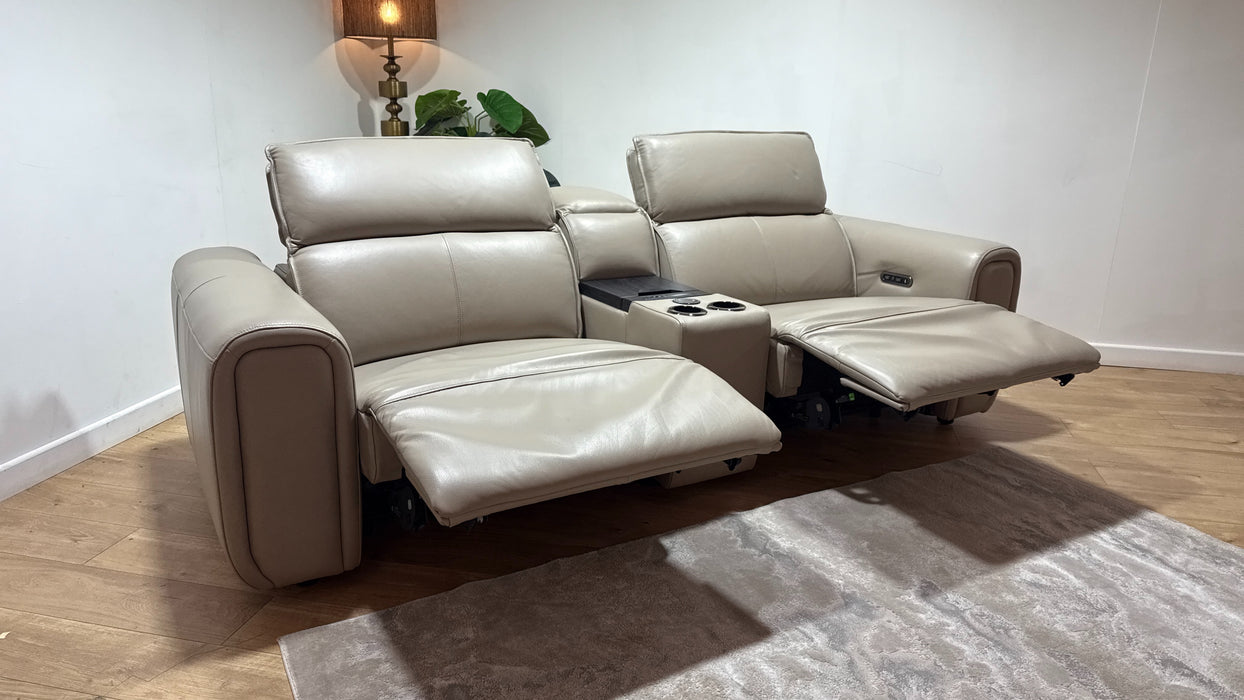 Sofology Premiere Leather 2.5 Seater Smart Console Power Recliner/Headrest in Trusty Embossed Stone
