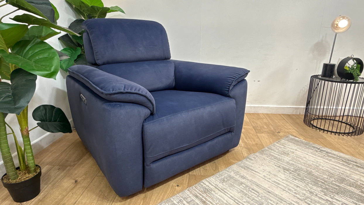 Sofology Hugo Fabric Chair Power Recliner/Headrest in Lifestyle Flecked Navy