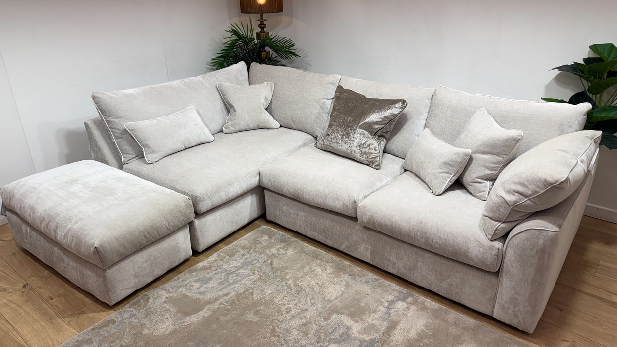 Sofology Georgio Fabric Terminal 1 Corner 3 Feather Flex Seats in Luxe Chenille Oyster Mix