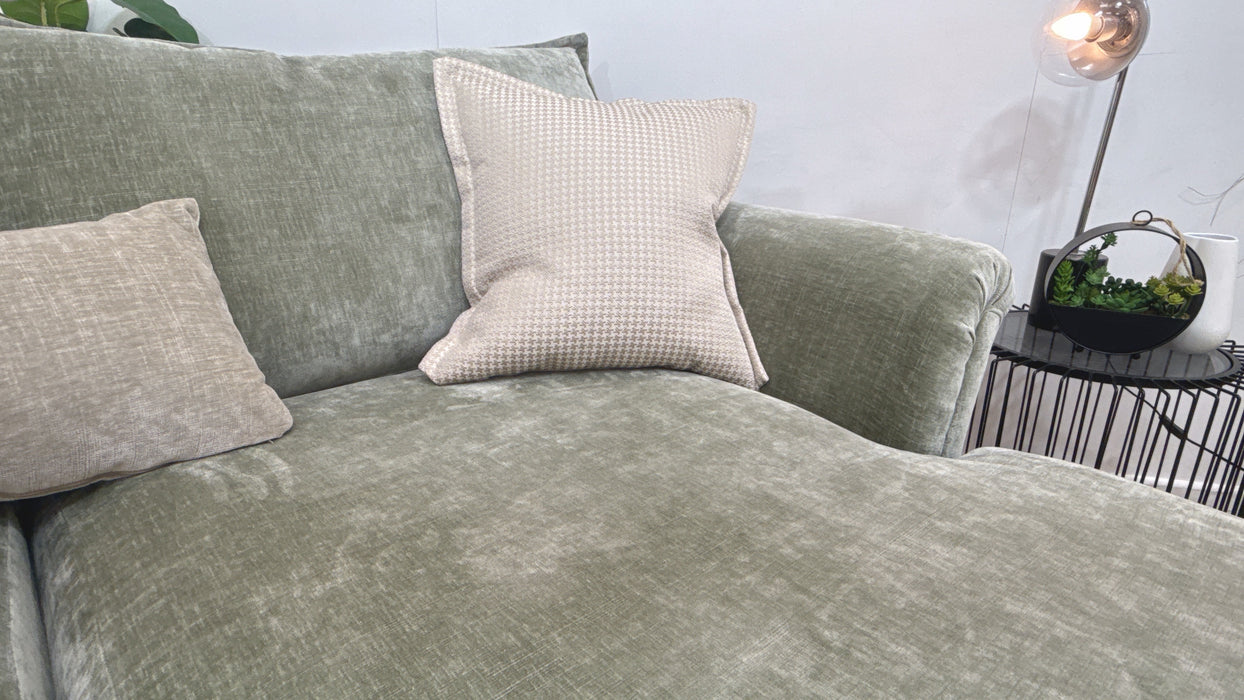 Sofology Beaumont Fabric 3 Seater Chaise Foam Seats in Luxury Chenille Sage Mix