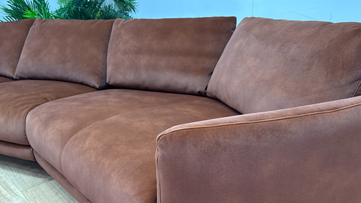 Sofology Adler Fabric 4 Seater Asymmetric in Lifestyle Mottled Rust