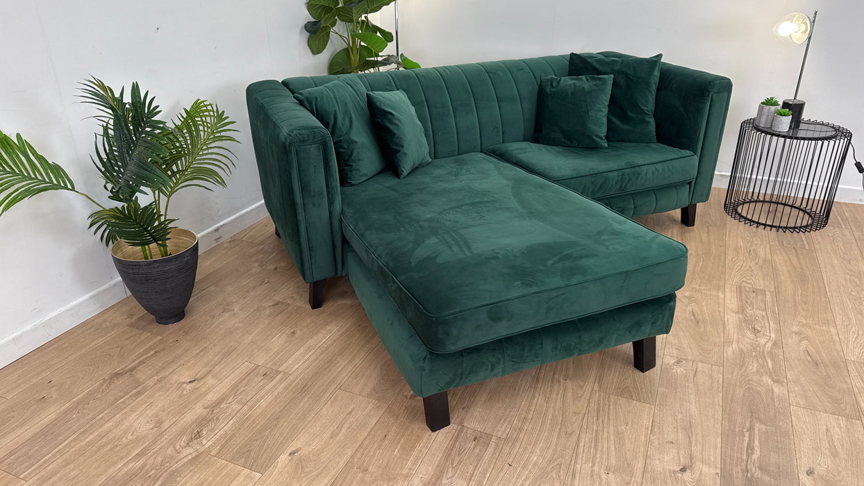 Fluted Isla 3 Seater Chaise - Fabric Sofa - Velluto Dark Green All Over