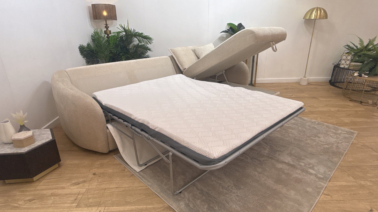 Sofology Portobello Fabric 3 Seater Chaise Sofabed Sprung Seats Storage Hybrid Pocket Mattress in Linen Look Chenille Natural Mix