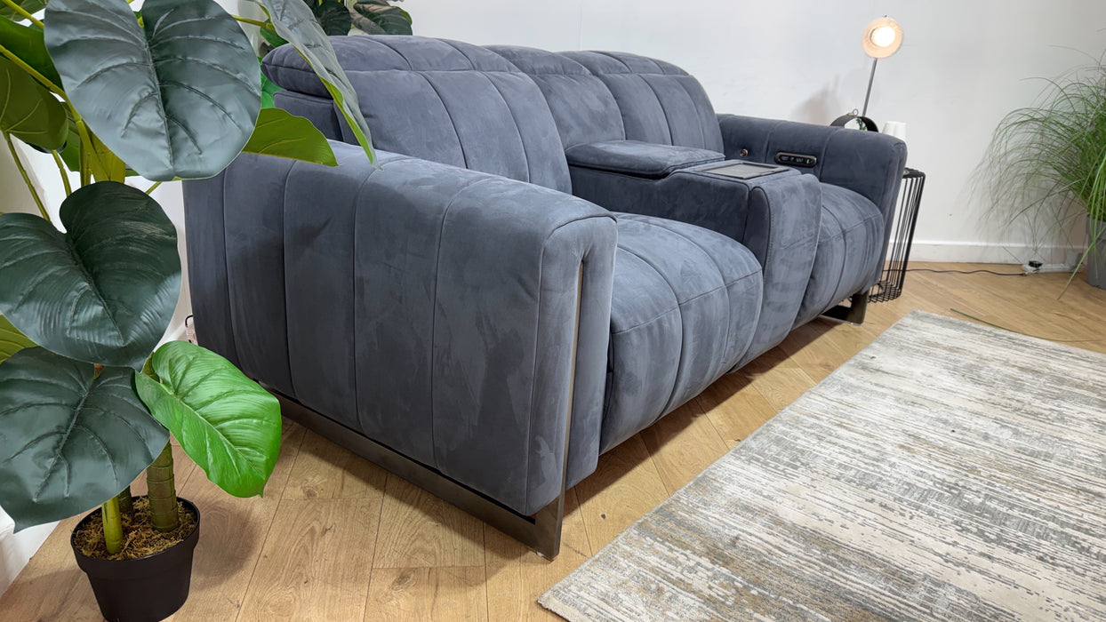 Sofology Paramount Fabric 2 Seater Console Power Recliner/Headrest Heated Seat Speakers in Lifestyle Nubuck Feel Charcoal