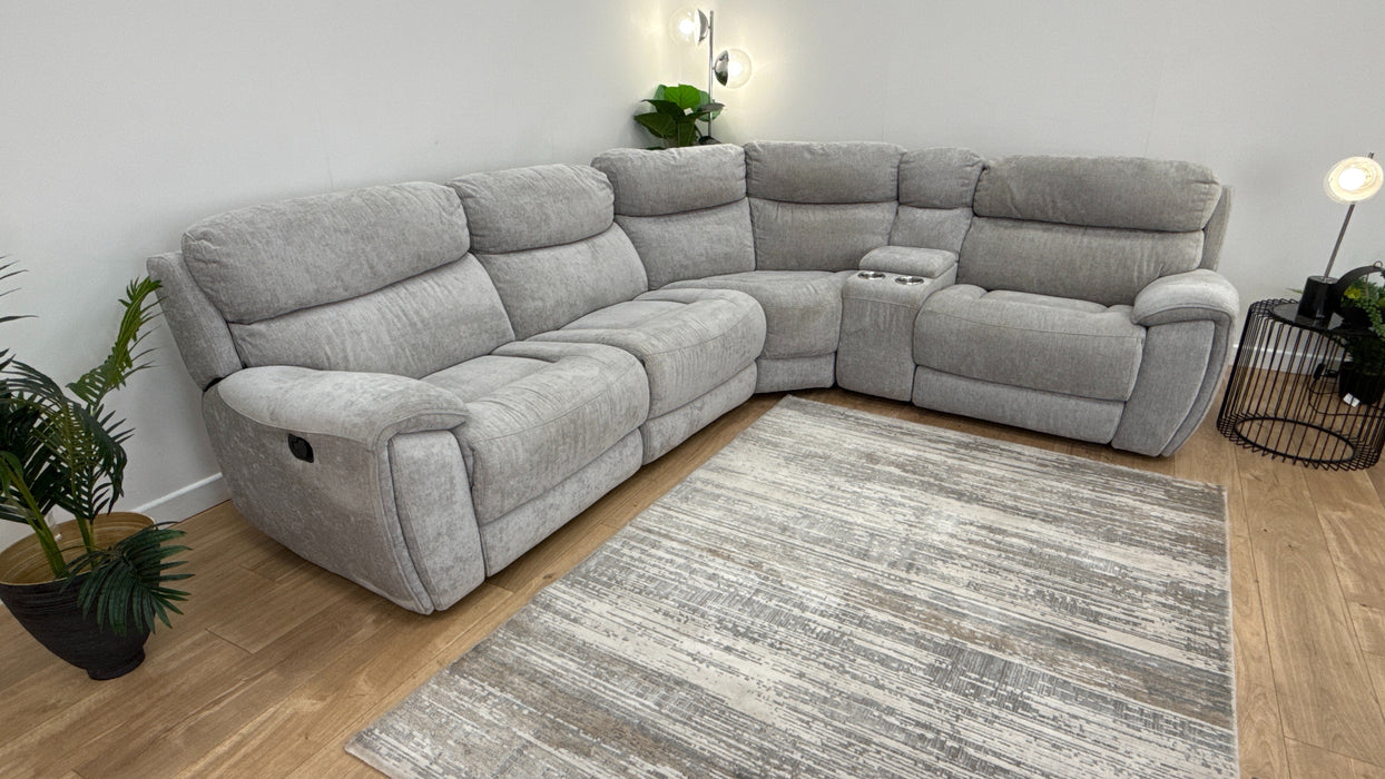 Sofology The Radley 1.5 Corner 2.5 Console Fabric Recliner Sofa in Meo Silver Grey