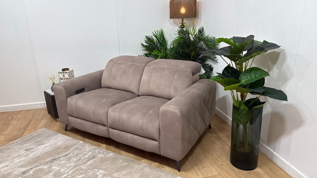 Sofology Allure Fabric 2 Seater Power Recliner/Headrest Speakers in Lifestyle Flecked Nutmeg