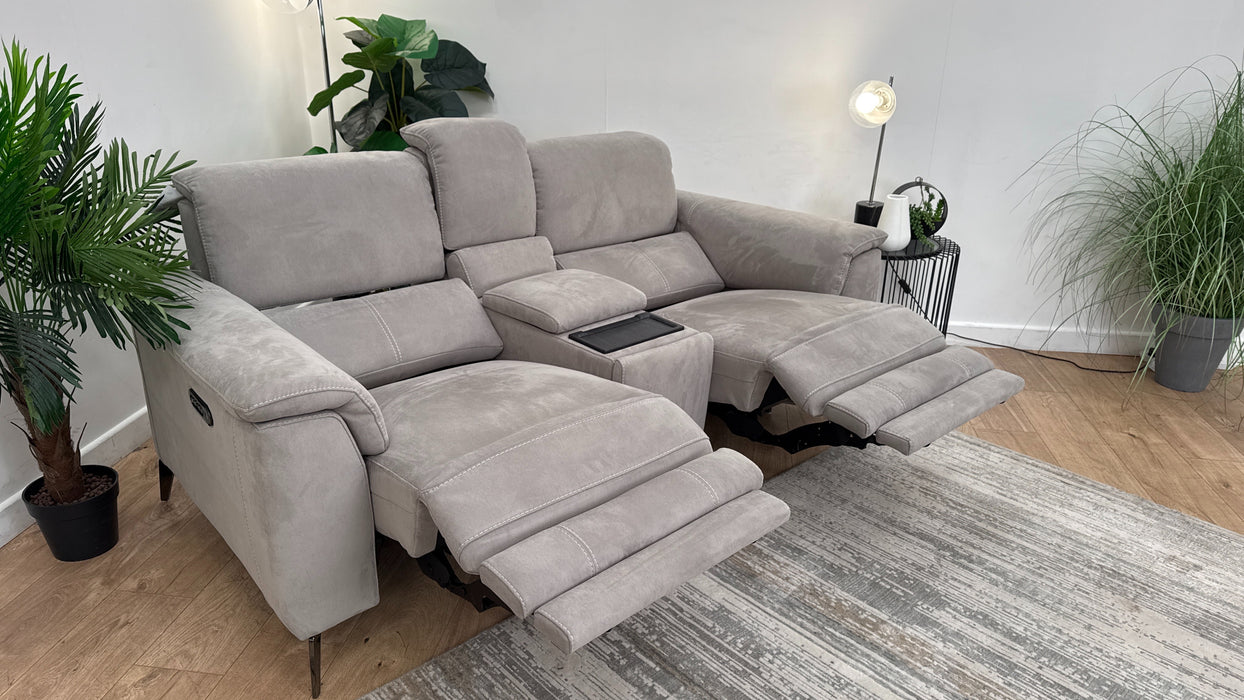 Sofology Illinois Fabric 2 Seater Console Power Recliner/Headrest in Lifestyle Textured Grey