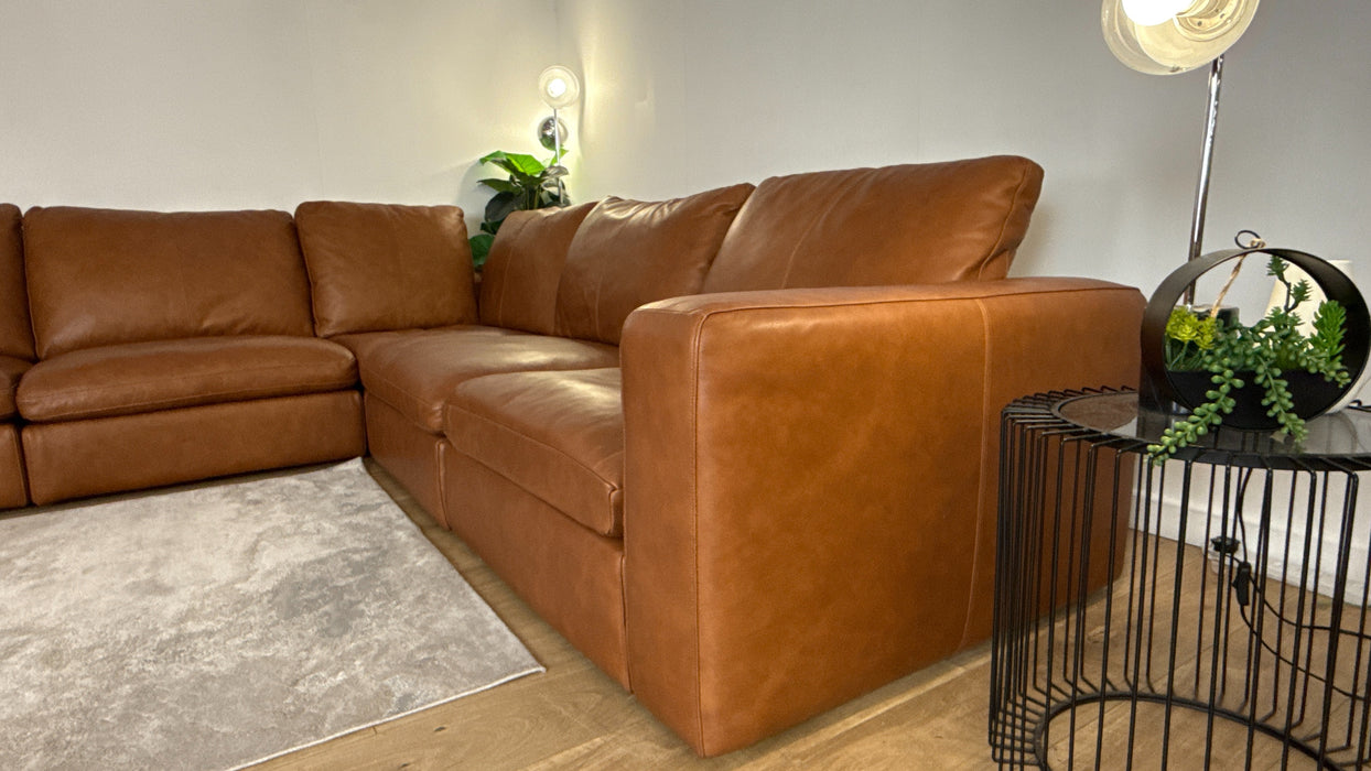 Sofology Retreat Leather 3 Corner 3 in Relaxed Soft Tan Mix