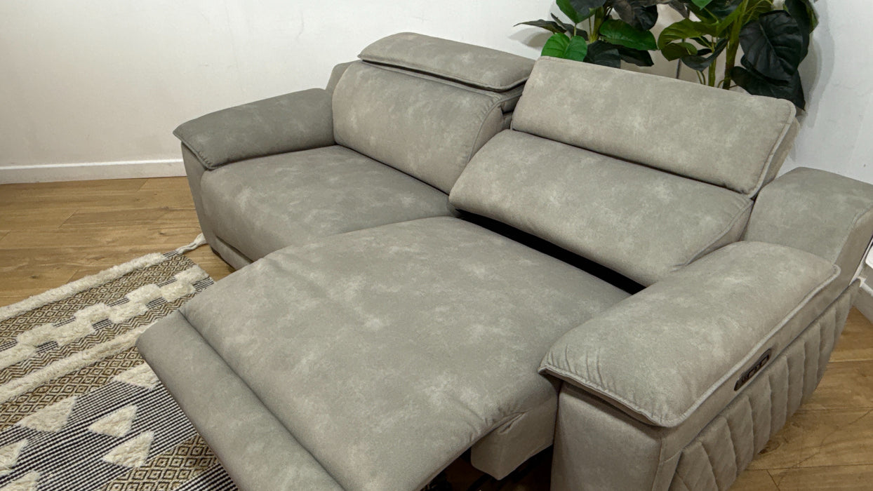 Sofology Benz Fabric 3 Seater Power Recliner/Headrest in Lifestyle Flecked Stone