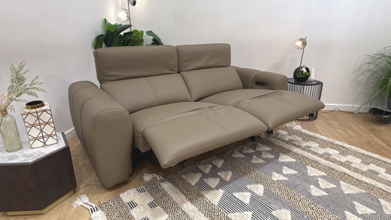 Sofology Solace 3 Seater Power Recliner/Headrest Heated Seats in Sample Taupe
