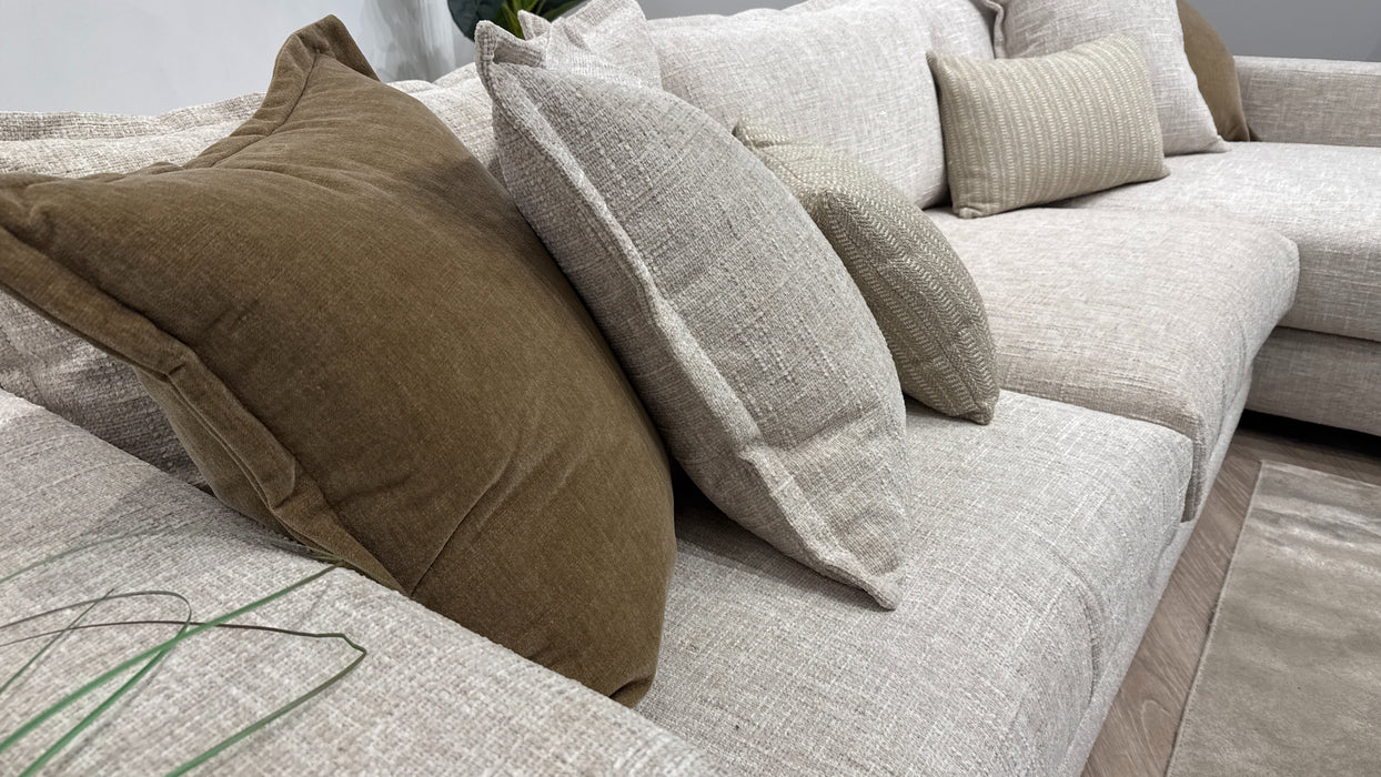 Sofology Cove Fabric Grande Chaise Light Wood Panel in Artisan Chenille Ecru Mix