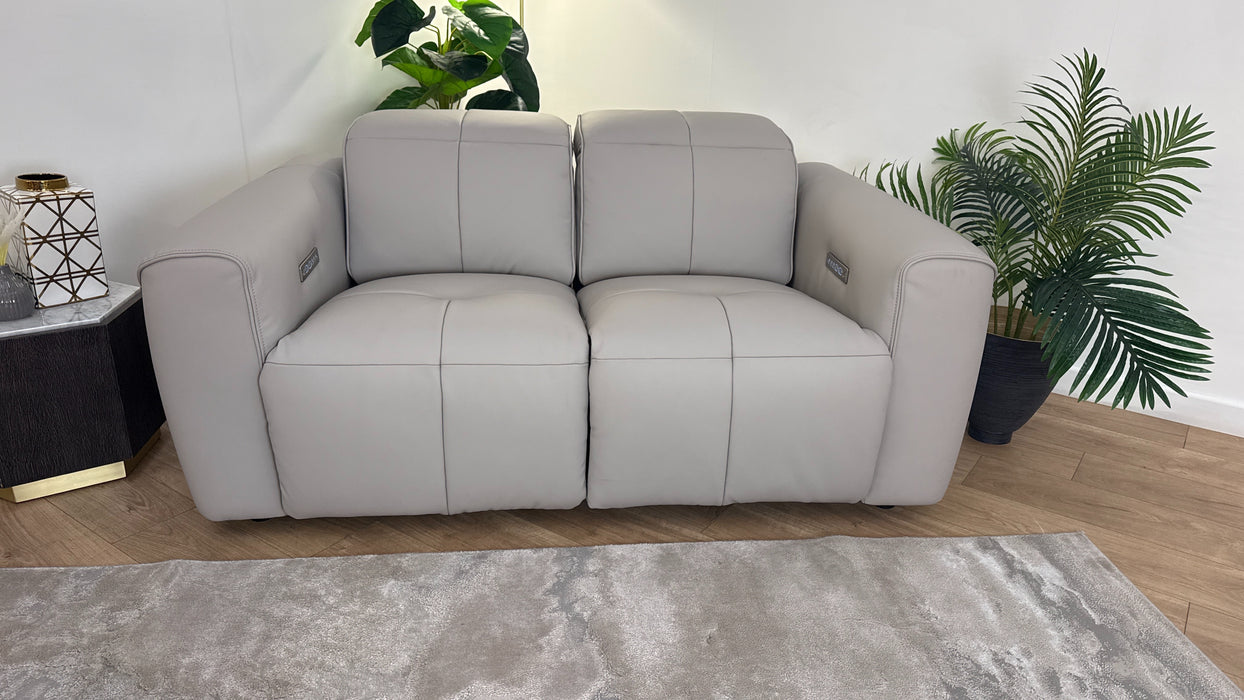 Sofology The Riviera Leather 2 Seater Power Recliner/Headrest in Trusty Super Matt Cloud Grey