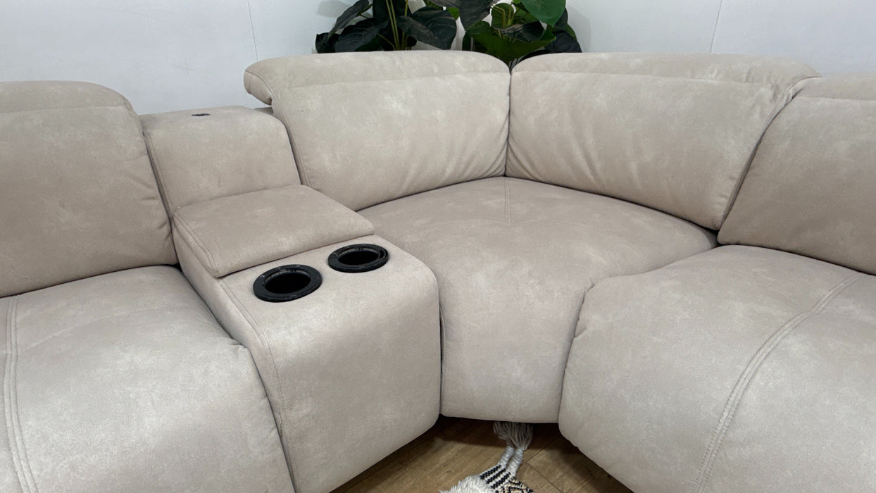 Sofology Marvella Fabric 1.5 Console Corner 3 Power Recliner/Headrest Heated Seat in Lifestyle Flecked Ivory
