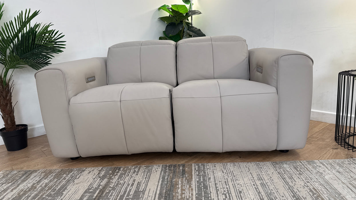 Sofology The Riviera Leather 2 Seater Power Recliner/Headrest in Trusty Super Matt Cloud Grey
