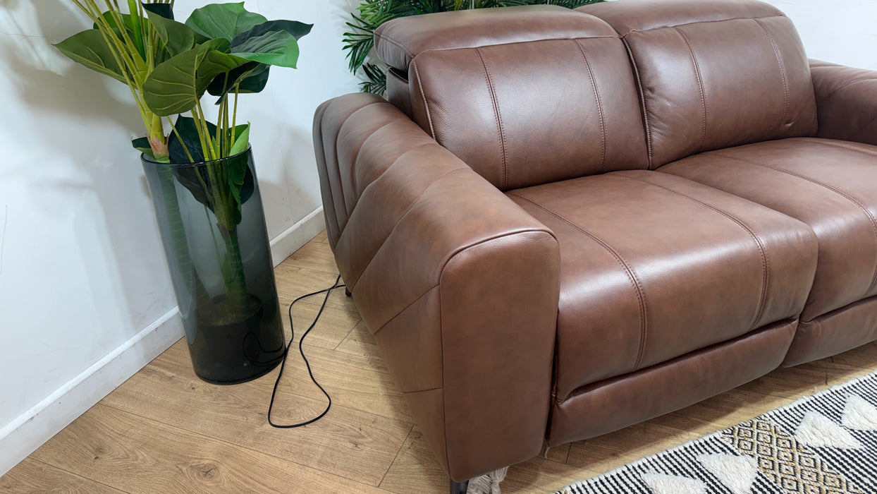 Sofology Allure Fabric 2 Seater Power Recliner/Headrest Heated Seats Lumbar Support Speakers in Trusty Embossed Chestnut