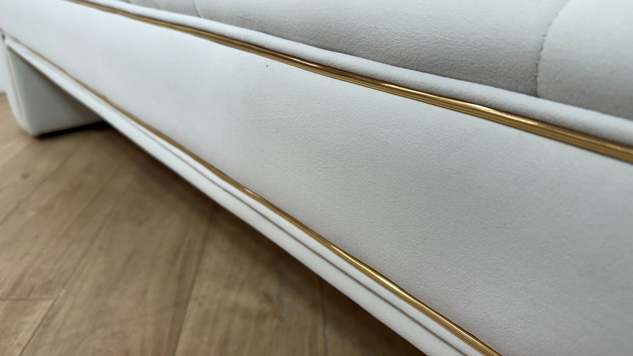 Sofology Oscar Fabric Large Bench Footstool Gold Trim in Super Matt Velvet Ecru