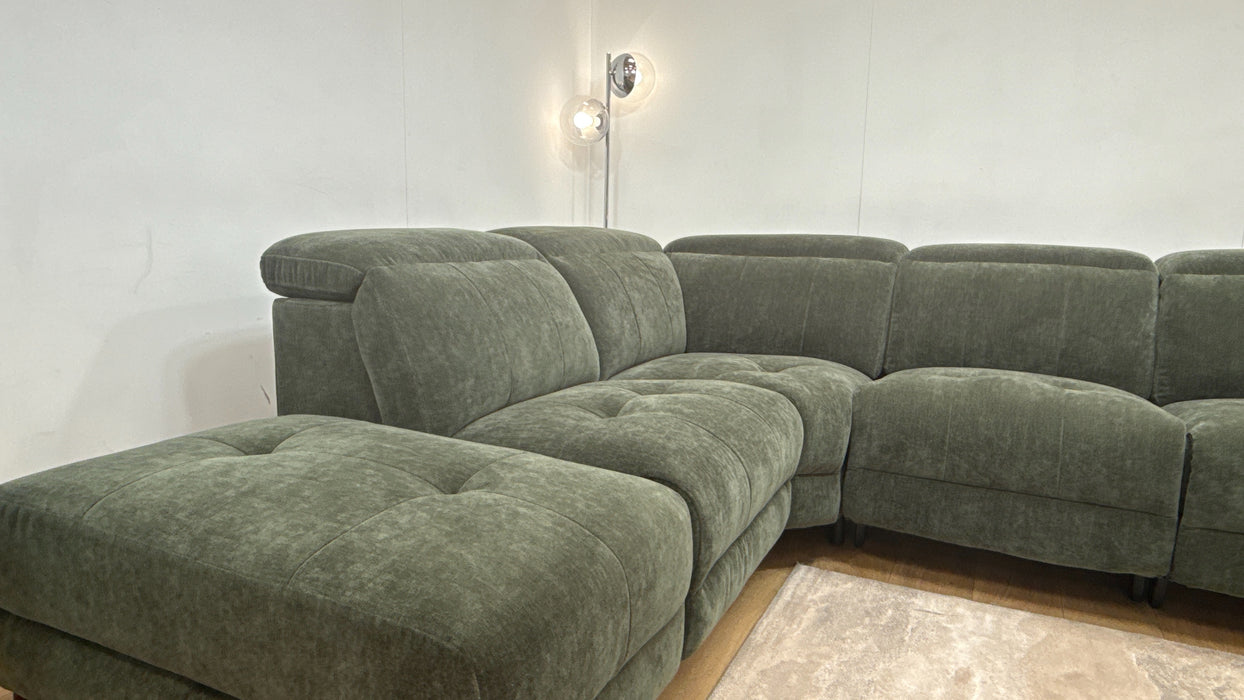 Sofology Jax Fabric Chaise 1.5 Corner 3 Power Recliner/Headrest with Storage in Relaxed Chenille Pine