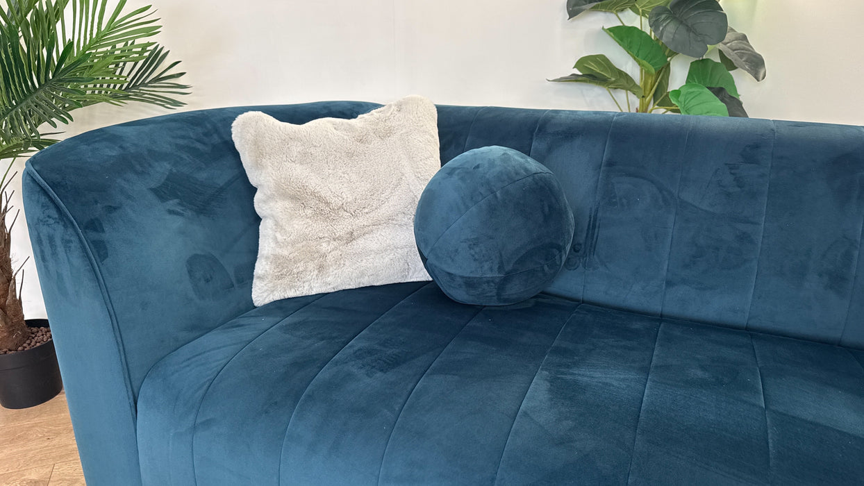 Sofology The Fitzrovia Fabric 3 Seater in Matt Velvet Navy Mix With Dark Wood Trim