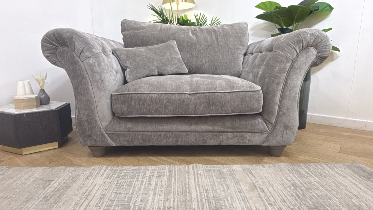 Sofology Highgrove Fabric Loveseat Full Back Extra Flex in Luxury Deep Pile Chenille Grey