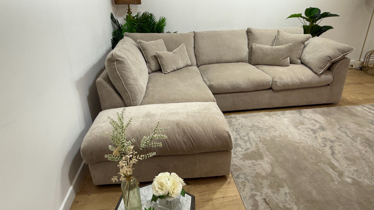 Sofology Georgio Fabric Terminal 1 Corner 3 Feather Flex Seats in Lifestyle Plush Chenille Wicker Mix