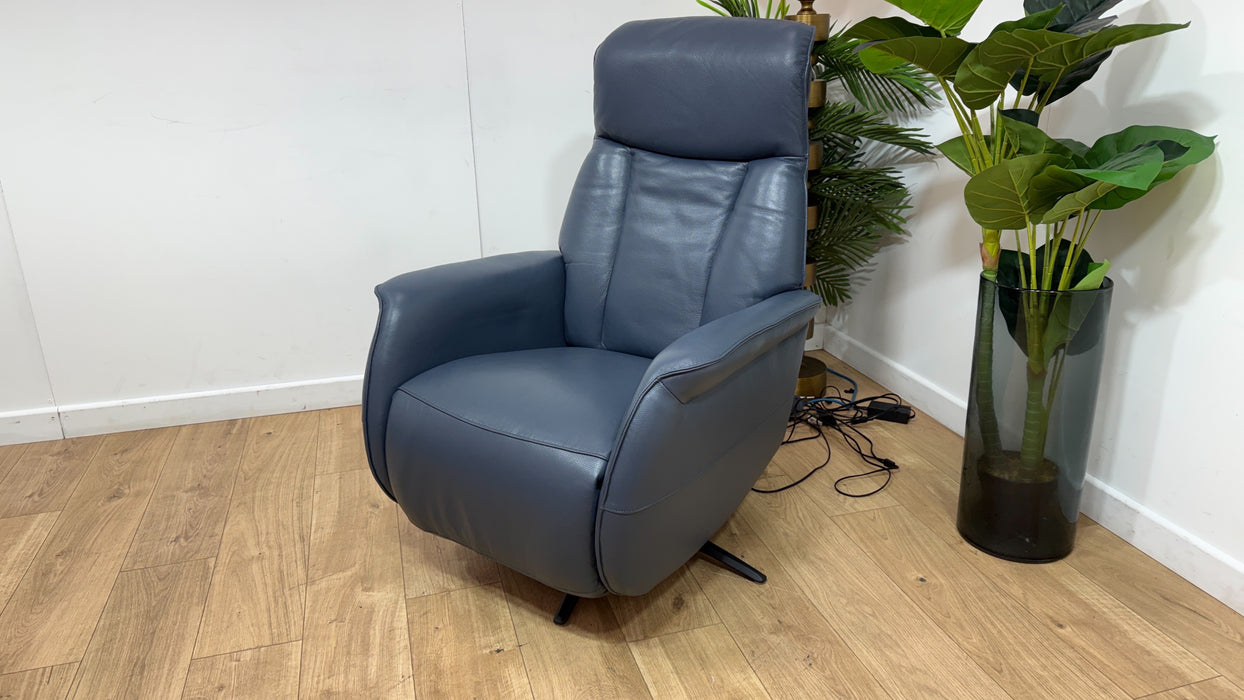 Sofology Heston Leather Chair Power Recliner in Trusty Soft Sheen Smoke Blue