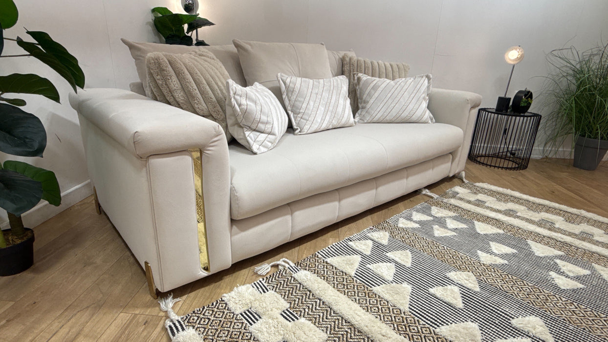 Sofology Oscar Fabric 3 Seater Gold Trim in Super Matt Velvet Ecru Mix