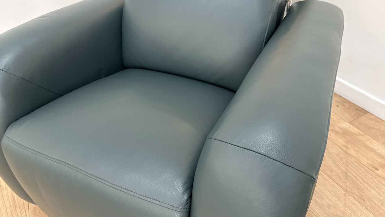Sofology Drift Leather Chair Power Recliner/Headrest in Trusty Embossed Peacock