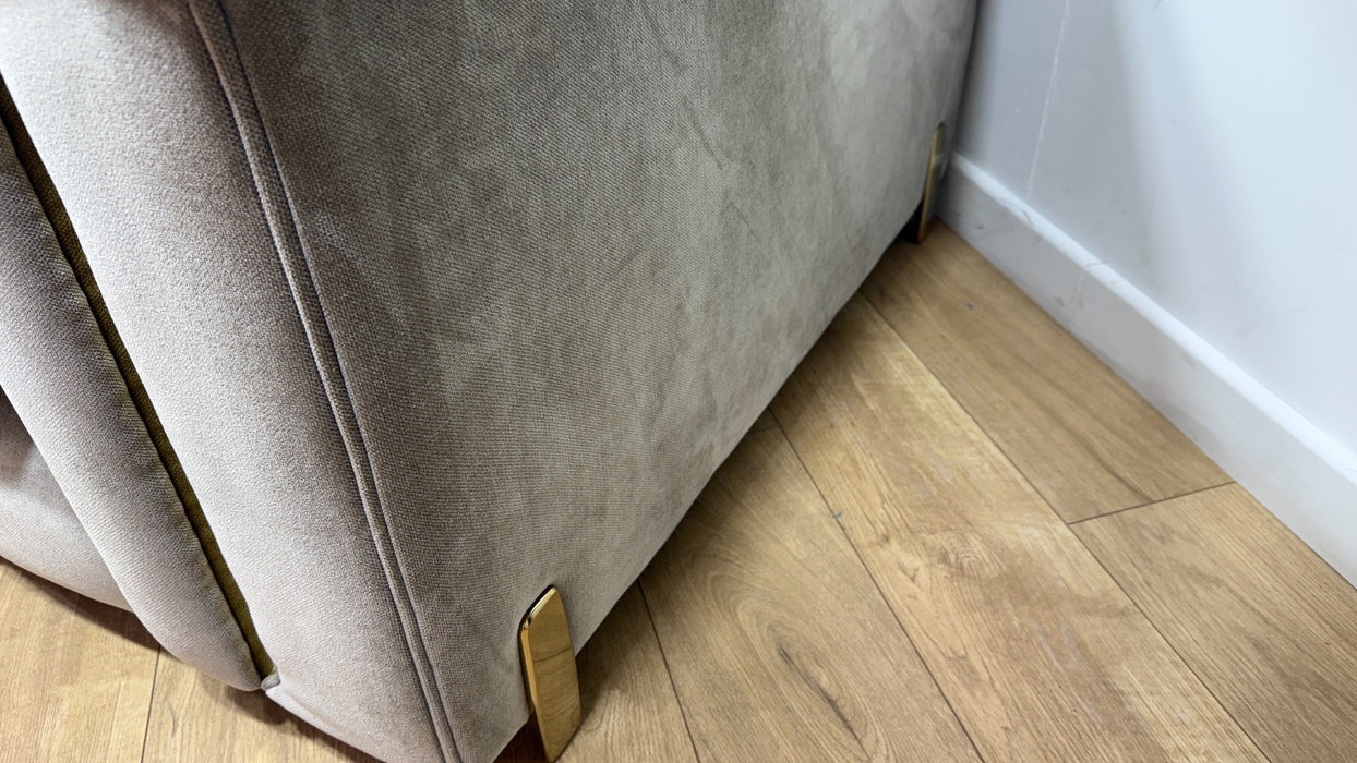Sofology Oscar Fabric 4 Seater Gold Trim in Fine Textured Chenille Stone Mix