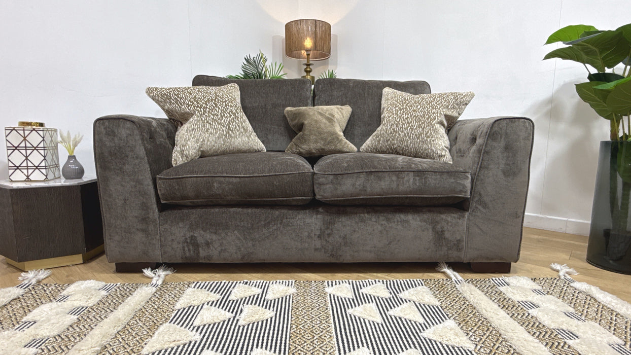 Sofology Valentina Fabric 2 Seater Full Back Foam/Fibre Seats in Luxury Deep Pile Chenille Mole Mix