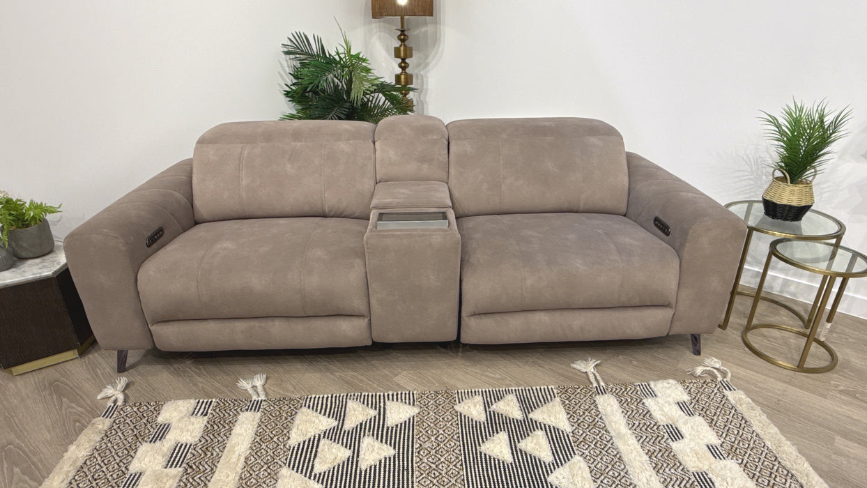 Sofology Allure Fabric 2.5 Seater Screen Console Power Recliner/Headrest Heated Seats Lumbar Support Speakers in Lifestyle Flecked Nutmeg