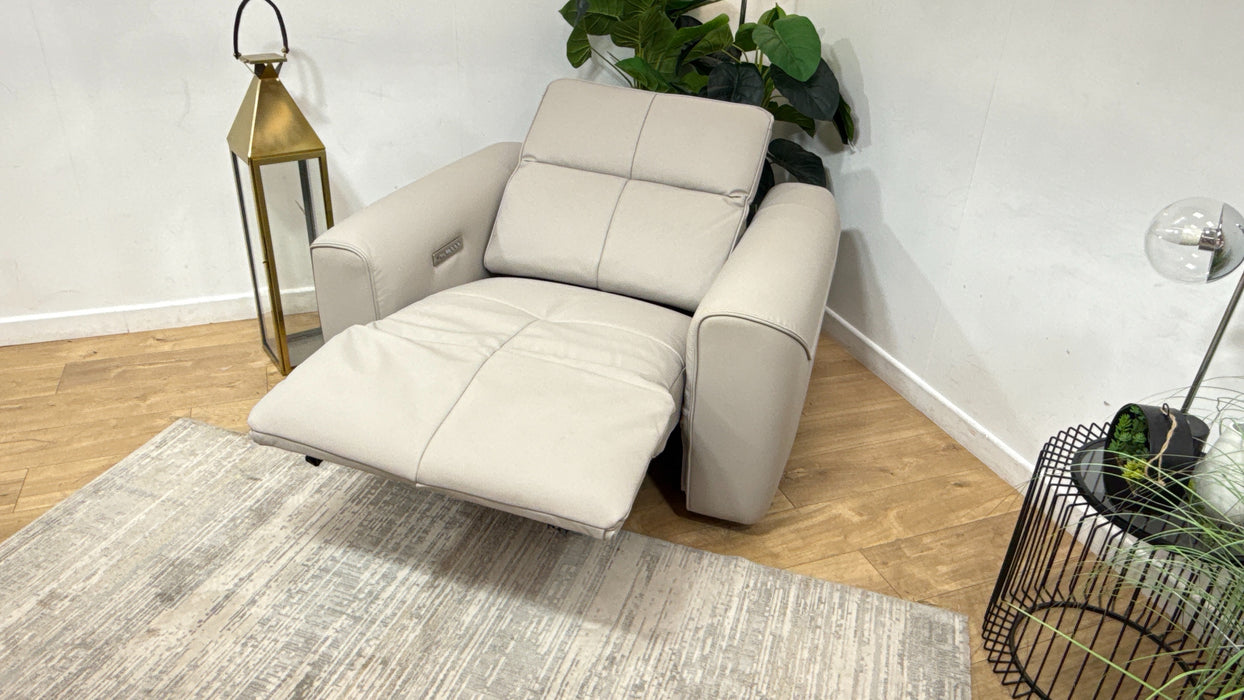 Sofology Riviera Leather Loveseat Power Recliner/Headrest in Trusty Super Matt Cloud Grey