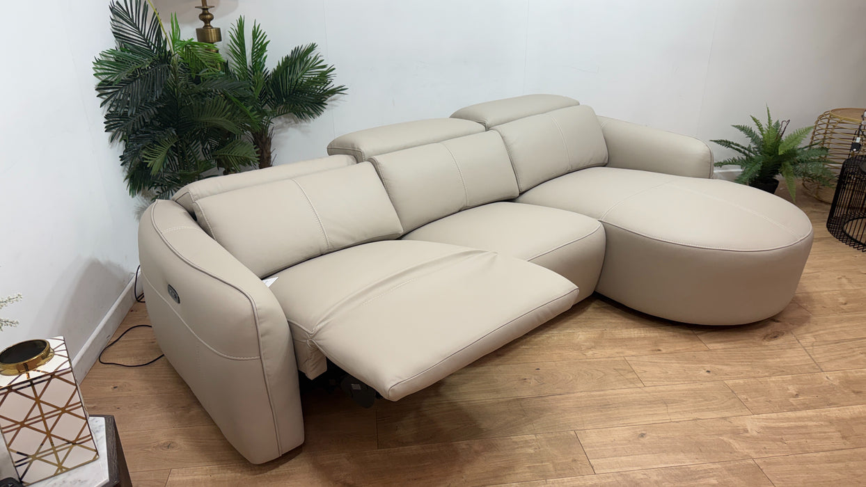 Sofology Serene Leather 3 Seater Chaise Power Recliner in Trusty Matt Stone