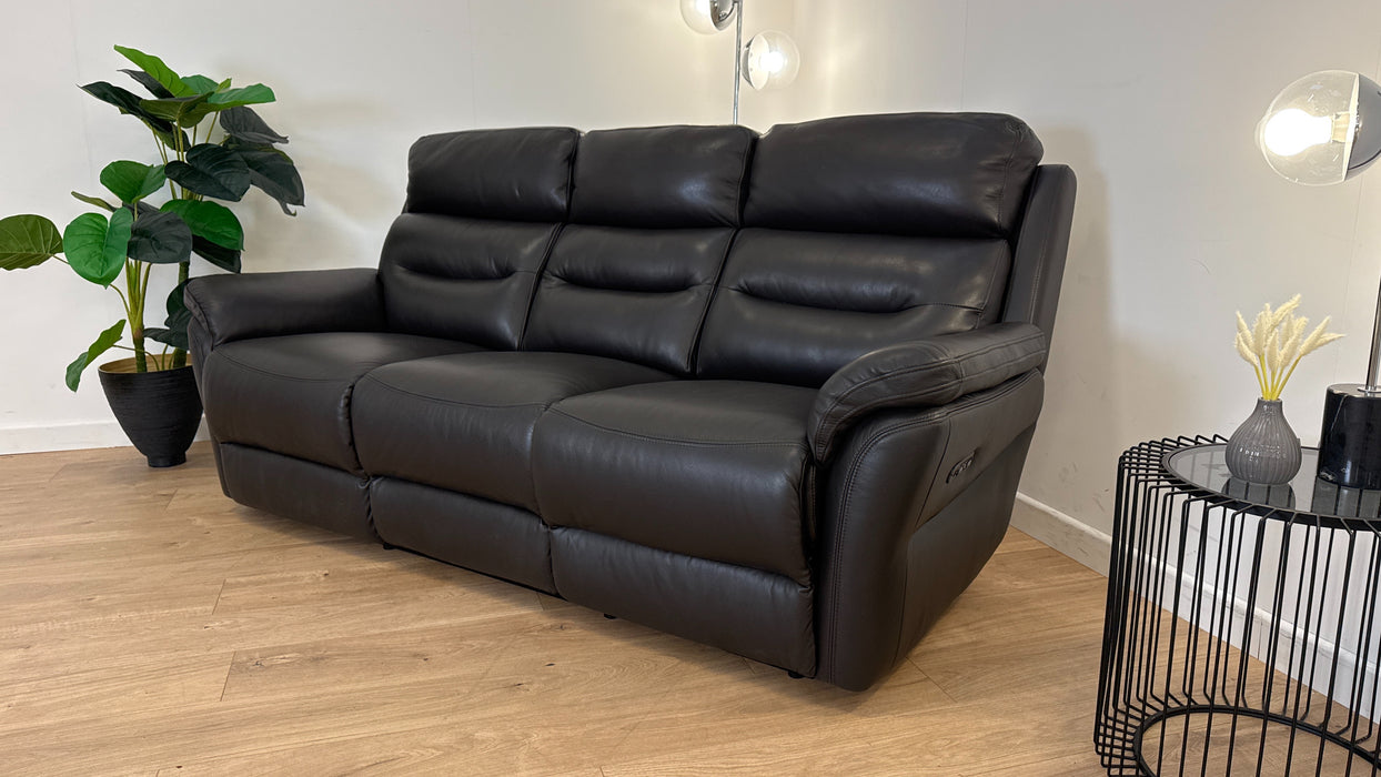 Broxton 3 Seater - Power Recliner -Power headrest - Leather Sofa - Black