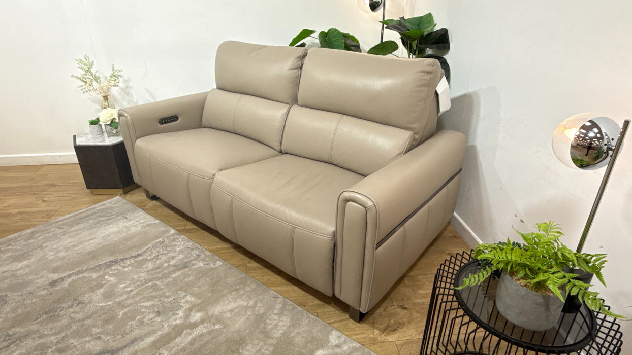 Sofology Ravello Leather 2 Seater Power Recliner/Headrest Lumbar Support in Trusty Embossed Stone