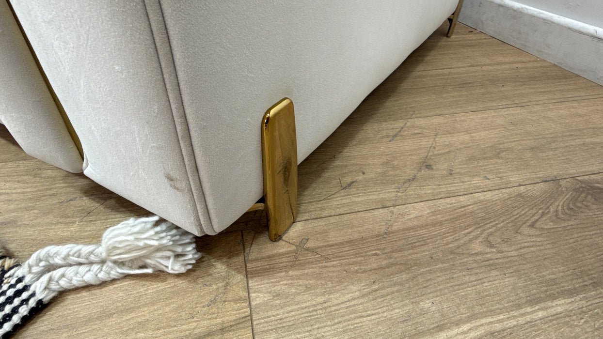 Sofology Oscar Fabric 3 Seater Gold Trim in Super Matt Velvet Ecru Mix