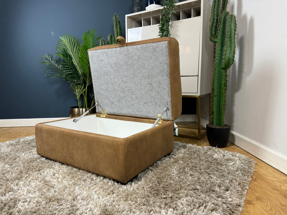 Downtown Storage Footstool - Character Tan Leather