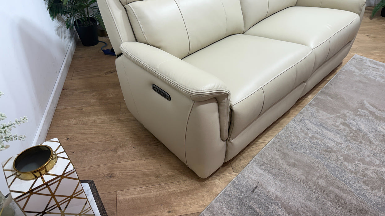Sofology Bradie Leather 2.5 Seater Power Recliner/Headrest in Trusty Embossed Bone China
