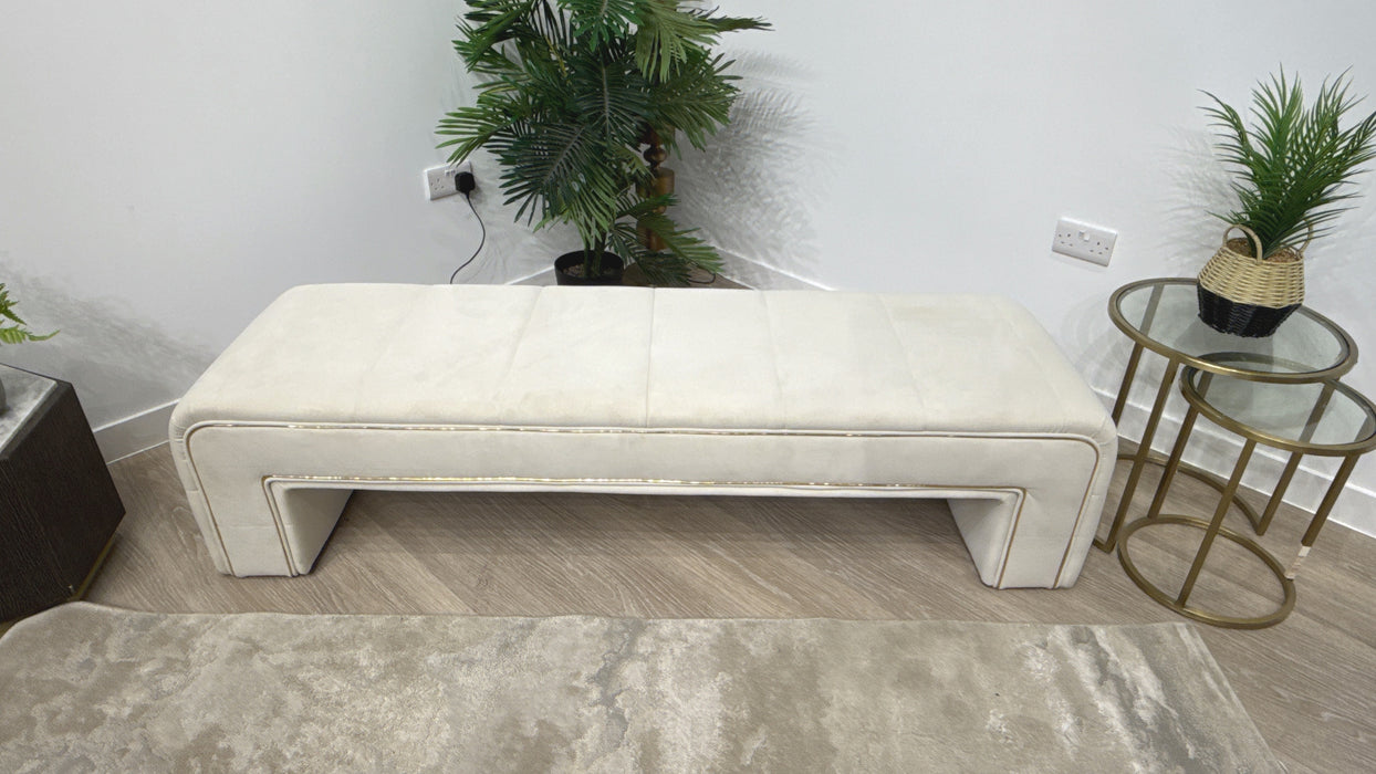 Sofology Oscar Large Bench Footstool in Super Matt Velvet Ecru