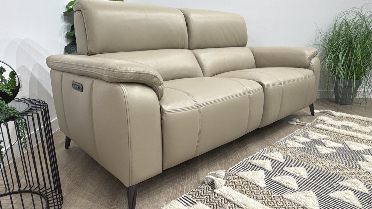 Sofology Bailey Leather 2.5 Seater Power Recliner/Headrest in Trusty Embossed Stone