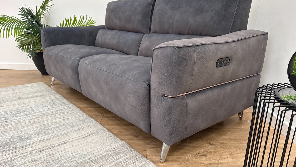 Sofology Dakota Fabric 3 Seater Power Recliner/Headrest in Lifestyle Mottled Charcoal