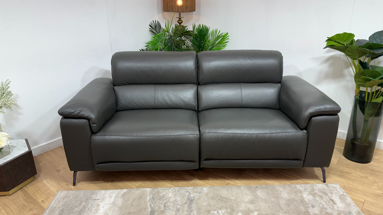 Sofology Fratelli Leather 2.5 Seater Power Recliner/Headrest in Trusty Embossed Charcoal