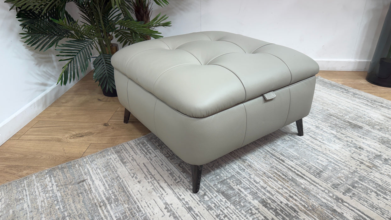 Sofology Sample Milan Leather Designer Footstool in Trusty Embossed Light Grey