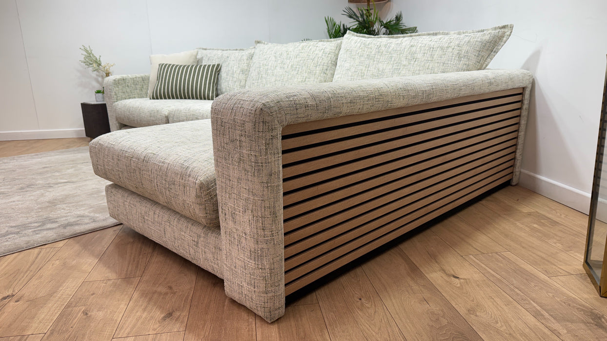 Sofology Cove Fabric Grande Chaise Light Wood Panel in Artisan Chenille Green Mix